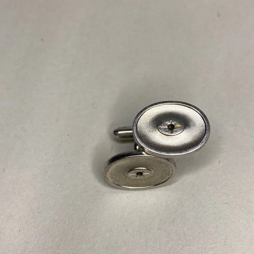 Vintage Avon Silver Tone Cuff Links Oval Button Bullet Back
